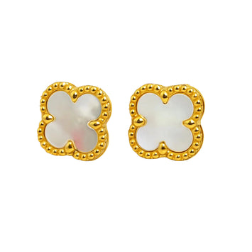Real Gold Pearl Flat Stud Earring Set - Model GZJVN 0695-MOP E1916