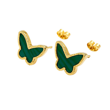 Real Gold Butterfly Green Pearl Earring Set GZJVN 0285 E1825