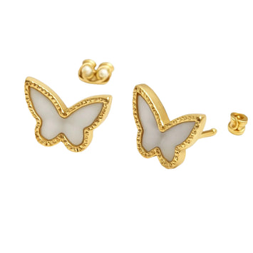 Real Gold Butterfly Pearl Earring Set GZJVN 0115-2PK E1801