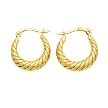Real Gold Round Textured Moon Clip Earrings Set - Model 6387-3 E1951