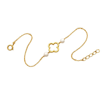 Real Gold Clover with 2 Pearl Stone Adjustable Bracelet GZJVN 2042 (19 C.M) BR1794