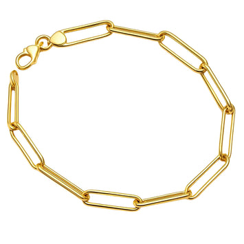 Real Gold Long Round Paper Clip Chain Bracelet Link Length 1.7 C.M 9482 (19 C.M) BR1584