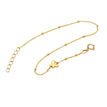 Real Gold Butterfly with Beads 1.5 MM Adjustable Size Bracelet 0469 (19 C.M) BR1810