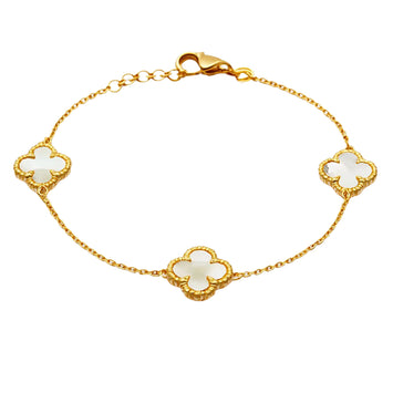 Real Gold 3 Clover Pearl White Bracelet (19 C.M) - Model GZJVN 1792 BR1757