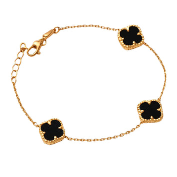 Real Gold 3 Clover Black Luxury Bracelet (19 C.M) - Model GZJVN 1874 BR1753