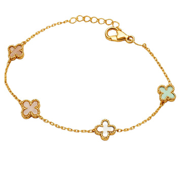 Real Gold 4 Clover Pearl White Bracelet (19 C.M) - Model GZJVN 0802 BR1763