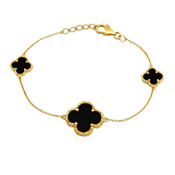Real Gold 3 Clover Black Elegant Bracelet (19 C.M) - Model GZJVN 1878 BR1754