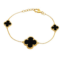 سوار أنيق من الذهب الحقيقي بثلاثة أوراق برسم البرسيم الأسود (19 سم) موديل GZJVN1878 BR1754