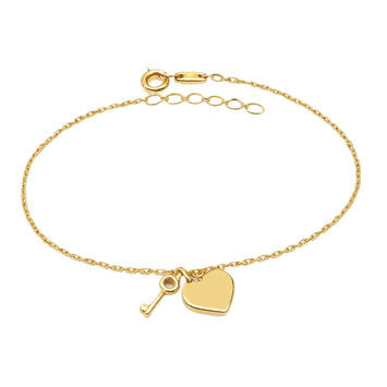 Real Gold Heart key Adjustable Size Bracelet 0528 (19 C.M) BR1802