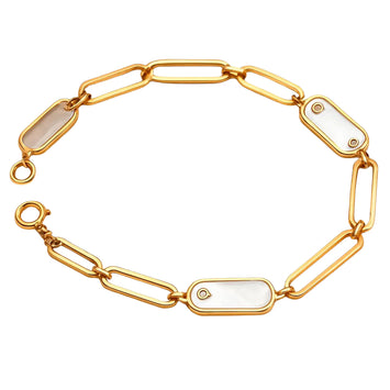 Real Gold Paper Clip Pearl Stone Bracelet (19 C.M) - Model 0132 BR1698