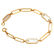 Real Gold Paper Clip Pearl Stone Bracelet (17 C.M) - Model 0132 BR1697