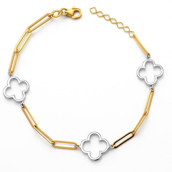 Real Gold 2 Color GZVC 3 Clover Paper clip Bracelet GZJVN 1306 BR1648