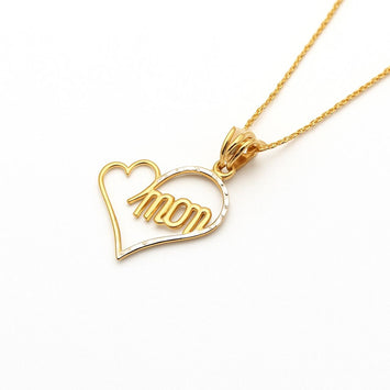 Real Gold 2 Color Mom Heart Necklace GL2497 CWP 1700
