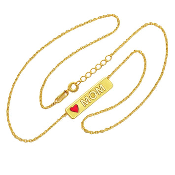 Real Gold Red Heart MOM Adjustable Size Necklace 7958 N1405