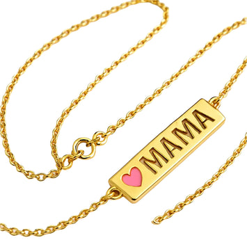 Real Gold Pink Heart MAMA Adjustable Size Necklace 7957 N1407