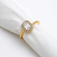 Real Gold Rectangle Covered Luxury Stone Ring 0468 (Size 7) R2708