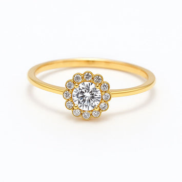 Real Gold Floral Flower Stone Ring 1350 (Size 7) R2712