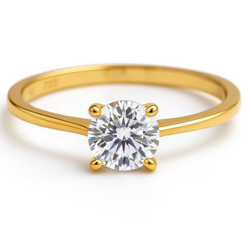 Real Gold Classic Round Stone Ring 0254 (Size 6) R2729