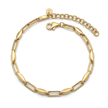 Real Gold Paperclip Marquise Link Bracelet 4046 BR1922