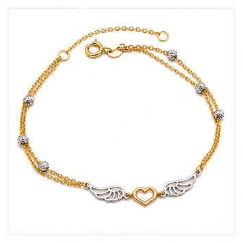 Real Gold 3 Color Angel Heart Wings Texture Balls Adjustable Size Bracelet (16+3= 19 CM) 1598 TC BR1923