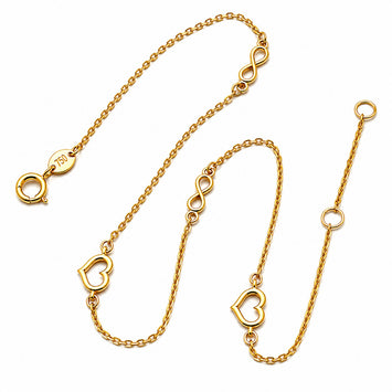 Real Gold Infinity heart Adjustable Size Anklet (23+2=25 cm) 1152 A1358