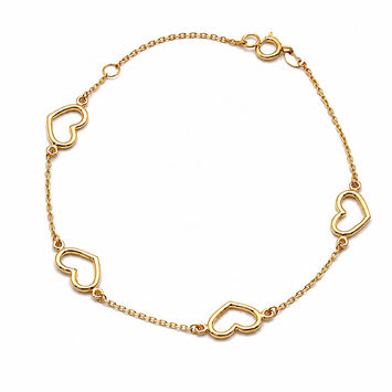 Real Gold Four 3D Plain Heart Adjustable Size Bracelet (16+3 =19 CM) 2717 BR1927