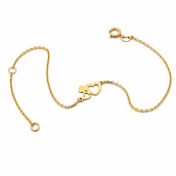 Real Gold Twin Heart Charm Adjustable Size Bracelet (16+3 = 19 CM) 1474 BR1928