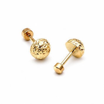 Real Gold Stardust Dome Glittering Screw Lock Earring Set 0006 MM / VK3 E1976