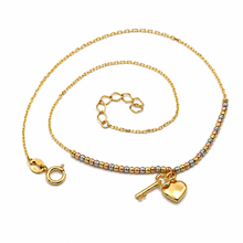 Real Gold 3 Color Beads Balls 1.5 MM Chain with Hanging Heart & Key Adjustable Size Anklet 0475 (25 C.M) A1341