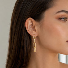 Real Gold Thick Paper Clip Link Hanging Curved Stud Earring Set 1707 E1834