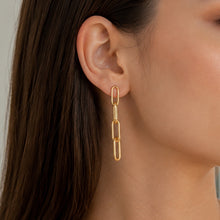 Real Gold Thick Paper Clip Link Hanging Curved Stud Earring Set 1707 E1834