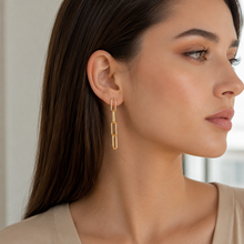 Real Gold Thick Paper Clip Link Hanging Curved Stud Earring Set 1707 E1834