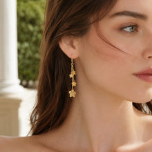 Real Gold Paper Star Flower Dual Hanging Drop Earring Set 7178 E1840