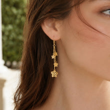 Real Gold Paper Star Flower Dual Hanging Drop Earring Set 7178 E1840