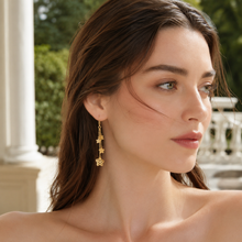 Real Gold Paper Star Flower Dual Hanging Drop Earring Set 7178 E1840