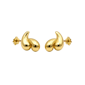 Real Gold Plain Double Teardrop Stud Earrings Set - Model 6898-28 E1933