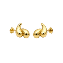 Real Gold Plain Double Teardrop Stud Earrings Set - Model 6898-28 E1933