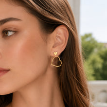 Real Gold 3D Open Inner Heart Large Drop Earrings 7692 E1971