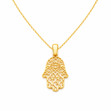 Real Gold Filigree Hamsa Hand Evil Eye Necklace 0314 CWP 2038
