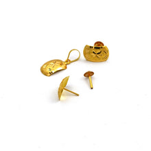 Real Gold Glittering Curved Studs with Long Screw Tops Earring Set With Pendant SET1079