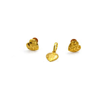 Real Gold Heart Studs with Long Screw Tops Earring Set With Pendant SET1080