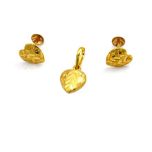 Real Gold Heart Studs with Long Screw Tops Earring Set With Pendant SET1080