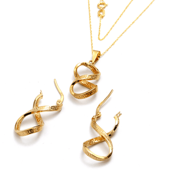 Real Gold Twisted Maze Hoop Earring Set + Pendant + Chain 3324/1 SET1064