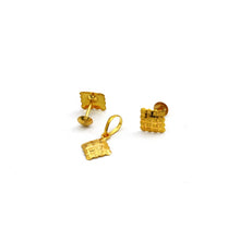 Real Gold Square Studs with Long Screw Tops Earring Set With Pendant SET1078