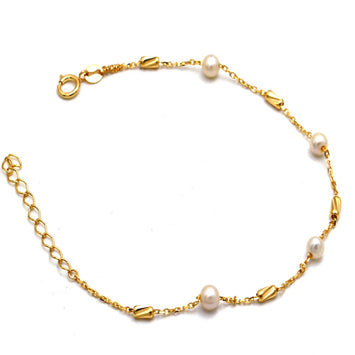 Real Gold 4 Pearl with Textured Roller Bracelet 2347 (19 C.M) BR1845