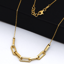 Real Gold Paper Clip Thick Plain And Stone Necklace 9407 N1373