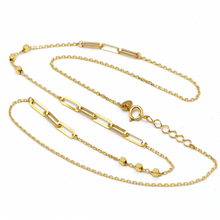 Real Gold Paper Clip With Cube Beads Necklace 7795 N1377