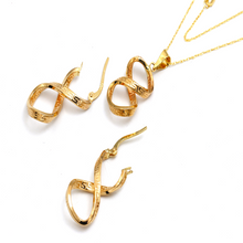 Real Gold Twisted Maze Hoop Earring Set + Pendant + Chain 3324/1 SET1064