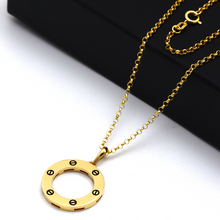 Real Gold GZCR Round Plain Screw Design Luxury Pendant 0869/1 With Holo Rolo Chain 5724 CWP 1914