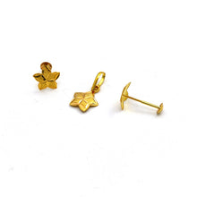 Real Gold Flower Studs with Long Screw Tops Earring Set With Pendant SET1081